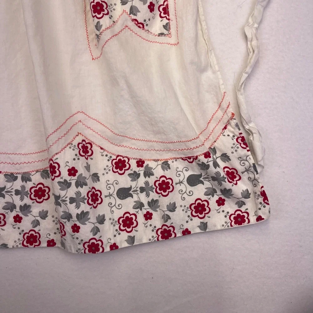 Vintage Half Apron White Red Gray Floral Pocket Kitchen Hostess Apron‎